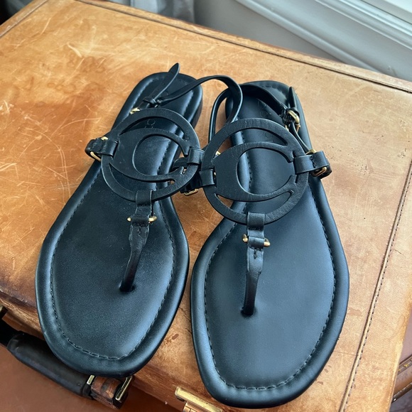 COACH Jeri Black Leather Logo Sandals 8 - Good Used Condition - Picture 2 of 6